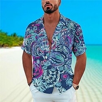Homme Chemise Chemise hawa enne Floral Imprimés Photos Col rabattu Bleu Violet Casual Vacances Manche Courte Bouton bas Imprimer Vêtement Tenue Tropique Mode Hawa en Flexible miniinthebox