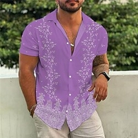 Homme Chemise Chemise hawa enne Floral Imprimés Photos Col rabattu Bleu Violet Plein Air Casual Manches courtes Bouton bas Imprimer Vêtement Tenue Tropique Mode Bohème Hawa en miniinthebox