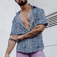 Homme Chemise Chemise hawa enne Floral Imprimés Photos Col rabattu Jaune Bleu Plein Air Casual Manches courtes Bouton bas Imprimer Vêtement Tenue Tropique Mode Bohème Hawa en miniinthebox