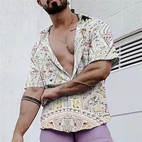 Homme Chemise Chemise hawa enne Floral Imprimés Photos Col rabattu Jaune Bleu Plein Air Casual Manches courtes Bouton bas Imprimer Vêtement Tenue Tropique Mode Bohème Hawa en miniinthebox