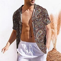 Homme Chemise Chemise hawa enne Floral Imprimés Photos Col rabattu Jaune Gris Plein Air Casual Manches courtes Bouton bas Imprimer Vêtement Tenue Tropique Mode Bohème Hawa en miniinthebox