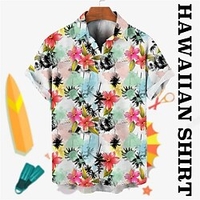 Homme Chemise Chemise hawa enne Floral Imprimés Photos Col rabattu Rouge Bleu Plein Air Casual Manches courtes Bouton bas Imprimer Vêtement Tenue Tropique Mode Hawa en Design miniinthebox