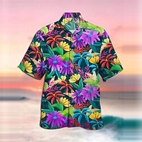Homme Chemise Chemise hawa enne Floral Imprimés Photos Col rabattu Violet Casual Sortie Manches courtes Bouton bas Imprimer Vêtement Tenue Tropique Hawa en Design Casual miniinthebox