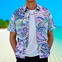 Homme Chemise Chemise hawa enne Floral Imprimés Photos Col rabattu Violet Vert Plein Air Casual Manches courtes Bouton bas Imprimer Vêtement Tenue Tropique Mode Hawa en Design miniinthebox