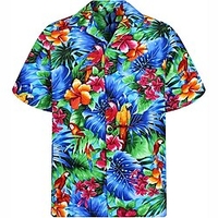 Homme Chemise Chemise hawa enne Floral Imprimés Photos Perroquet Col rabattu Bleu Casual Vacances Manche Courte Bouton bas Imprimer Vêtement Tenue Tropique Mode Hawa en Flexible miniinthebox
