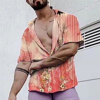 Homme Chemise Chemise hawa enne Floral Rayé Imprimés Photos Col rabattu Jaune Rouge Plein Air Casual Manches courtes Bouton bas Imprimer Vêtement Tenue Tropique Mode Bohème Hawa en miniinthebox