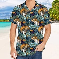 Homme Chemise Chemise hawa enne Floral tigre Imprimés Photos Col rabattu Bleu Plein Air Casual Manches courtes Bouton bas Imprimer Vêtement Tenue Tropique Mode Hawa en Design miniinthebox