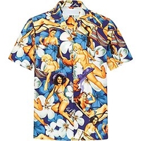Homme Chemise Chemise hawa enne Floral Vacances Imprimés Photos Filles hula Col rabattu Bleu Casual Vacances Manche Courte Bouton bas Imprimer Vêtement Tenue Tropique Mode Hawa en Flexible miniinthebox