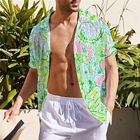 Homme Chemise Chemise hawa enne Fruit Imprimés Photos Col rabattu Vert Gris Plein Air Casual Manches courtes Bouton bas Imprimer Vêtement Tenue Tropique Mode Hawa en Design miniinthebox