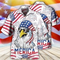Homme Chemise Chemise hawa enne Imprimés Photos Aigle Drapeau américain Col rabattu Blanche Casual Vacances Manche Courte Bouton bas Imprimer Vêtement Tenue Tropique Mode Hawa en Flexible miniinthebox