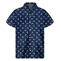 Homme Chemise Chemise hawa enne Imprimés Photos Ancre Col rabattu bleu marine Casual Vacances Manche Courte Bouton bas Imprimer Vêtement Tenue Tropique Mode Hawa en Flexible miniinthebox