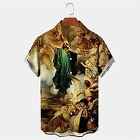 Homme Chemise Chemise hawa enne Imprimés Photos Ange Col rabattu Jaune Extérieur Plein Air Manches courtes Bouton bas Imprimer Vêtement Tenue Tropique Mode Hawa en Design miniinthebox