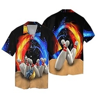 Homme Chemise Chemise hawa enne Imprimés Photos Boule de bowling Col rabattu Bleu Violet Plein Air Casual Manches courtes Bouton bas Imprimer Vêtement Tenue Tropique Mode Hawa en Design miniinthebox