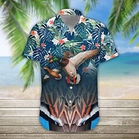 Homme Chemise Chemise hawa enne Imprimés Photos Canard Feuilles Col rabattu Bleu Extérieur Casual Manches courtes Bouton bas Imprimer Vêtement Tenue Design Casual Flexible Respirable miniinthebox