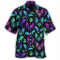 Homme Chemise Chemise hawa enne Imprimés Photos Chauve souris Col rabattu Violet Casual Vacances Manche Courte Bouton bas Imprimer Vêtement Tenue Tropique Mode Hawa en Flexible miniinthebox