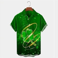 Homme Chemise Chemise hawa enne Imprimés Photos Clover Col rabattu Vert Extérieur Plein Air Manches courtes Bouton bas Imprimer Vêtement Tenue Tropique Mode Hawa en Design miniinthebox
