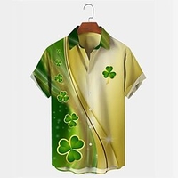 Homme Chemise Chemise hawa enne Imprimés Photos Clover Col rabattu Vert Plein Air Casual Manches courtes Bouton bas Imprimer Vêtement Tenue Tropique Mode Hawa en Design miniinthebox
