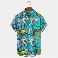 Homme Chemise Chemise hawa enne Imprimés Photos cocktail Col rabattu Bleu Plein Air Casual Manches courtes Bouton bas Imprimer Vêtement Tenue Tropique Mode Hawa en Design miniinthebox