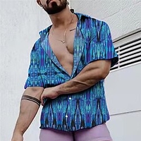 Homme Chemise Chemise hawa enne Imprimés Photos Col rabattu Jaune Bleu Plein Air Casual Manches courtes Bouton bas Imprimer Vêtement Tenue Tropique Mode Bohème Hawa en miniinthebox