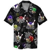 Homme Chemise Chemise hawa enne Imprimés Photos Feuilles Boule de bowling Col rabattu Noir Plein Air Casual Manches courtes Bouton bas Imprimer Vêtement Tenue Tropique Mode Hawa en Design miniinthebox