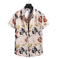 Homme Chemise Chemise hawa enne Imprimés Photos Feuilles Col rabattu Abricot Kaki Plein Air Casual Manches courtes Bouton bas Imprimer Vêtement Tenue Tropique Mode Hawa en Design miniinthebox