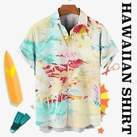 Homme Chemise Chemise hawa enne Imprimés Photos Feuilles Col rabattu Jaune Bleu Plein Air Casual Manches courtes Bouton bas Imprimer Vêtement Tenue Tropique Mode Hawa en Design miniinthebox