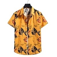 Homme Chemise Chemise hawa enne Imprimés Photos Feuilles Col rabattu Jaune Plein Air Casual Manches courtes Bouton bas Imprimer Vêtement Tenue Tropique Mode Hawa en Design miniinthebox