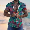 Homme Chemise Chemise hawa enne Imprimés Photos Feuilles Col rabattu Rouge Bleu Plein Air Casual Manches courtes Bouton bas Imprimer Vêtement Tenue Tropique Mode Hawa en Design miniinthebox