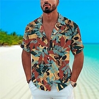 Homme Chemise Chemise hawa enne Imprimés Photos Feuilles Col rabattu Rouge Gris Casual Vacances Manche Courte Bouton bas Imprimer Vêtement Tenue Tropique Mode Hawa en Flexible miniinthebox