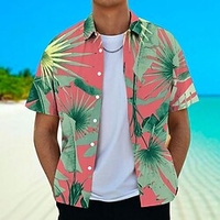 Homme Chemise Chemise hawa enne Imprimés Photos Feuilles Col rabattu Rouge Violet Plein Air Casual Manches courtes Bouton bas Imprimer Vêtement Tenue Tropique Mode Hawa en Design miniinthebox