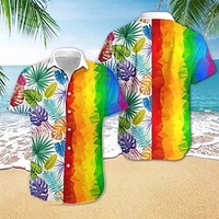 Homme Chemise Chemise hawa enne Imprimés Photos Feuilles Fierté Col rabattu Arc-en-ciel Casual Sortie Manche Courte Bouton bas Imprimer Vêtement Tenue Tropique Mode Hawa en Flexible miniinthebox