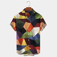 Homme Chemise Chemise hawa enne Imprimés Photos Géométrie Col rabattu Arc-en-ciel Extérieur Plein Air Manches courtes Bouton bas Imprimer Vêtement Tenue Tropique Mode Hawa en Design miniinthebox