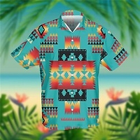 Homme Chemise Chemise hawa enne Imprimés Photos Géométrie Col rabattu Bleu Casual Vacances Manche Courte Bouton bas Imprimer Vêtement Tenue Tropique Mode Hawa en Flexible miniinthebox