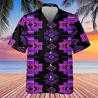 Homme Chemise Chemise hawa enne Imprimés Photos Géométrie Col rabattu Jaune Bleu Violet Plein Air Casual Manche Courte Bouton bas Imprimer Vêtement Tenue Tropique Mode Hawa en Flexible miniinthebox