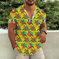 Homme Chemise Chemise hawa enne Imprimés Photos Incarnadin Feuilles Col rabattu Jaune Plein Air Casual Manches courtes Bouton bas Imprimer Vêtement Tenue Tropique Mode Hawa en Design miniinthebox