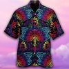 Homme Chemise Chemise hawa enne Imprimés Photos Libellule Col rabattu Bleu Casual Vacances Manche Courte Bouton bas Imprimer Vêtement Tenue Tropique Mode Hawa en Flexible miniinthebox