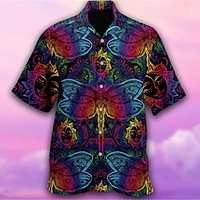 Homme Chemise Chemise hawa enne Imprimés Photos Libellule Col rabattu Bleu Casual Vacances Manche Courte Bouton bas Imprimer Vêtement Tenue Tropique Mode Hawa en Flexible miniinthebox