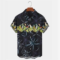 Homme Chemise Chemise hawa enne Imprimés Photos Perroquet Feuilles Col rabattu bleu marine Extérieur Plein Air Manches courtes Bouton bas Imprimer Vêtement Tenue Tropique Mode Hawa en Design miniinthebox