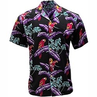 Homme Chemise Chemise hawa enne Imprimés Photos Perroquet Feuilles Col rabattu Jaune Bleu Violet Casual Vacances Manche Courte Bouton bas Imprimer Vêtement Tenue Tropique Mode Hawa en Flexible miniinthebox