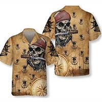 Homme Chemise Chemise hawa enne Imprimés Photos Pirate Col rabattu Jaune Casual Vacances Manche Courte Bouton bas Imprimer Vêtement Tenue Tropique Mode Hawa en Flexible miniinthebox