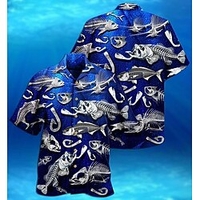 Homme Chemise Chemise hawa enne Imprimés Photos Poissons Col rabattu Bleu Casual Vacances Manche Courte Bouton bas Imprimer Vêtement Tenue Tropique Mode Hawa en Flexible miniinthebox