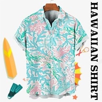 Homme Chemise Chemise hawa enne Imprimés Photos Récif Col rabattu Bleu Vert Plein Air Casual Manches courtes Bouton bas Imprimer Vêtement Tenue Tropique Mode Hawa en Design miniinthebox