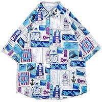 Homme Chemise Chemise hawa enne Imprimés Photos Voyage Col rabattu Bleu Plein Air Casual Manches courtes Bouton bas Imprimer Vêtement Tenue Tropique Mode Hawa en Design miniinthebox