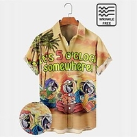 Homme Chemise Chemise hawa enne Lettre Cocotier Imprimés Photos Perroquet Col rabattu Jaune Plein Air Casual Manches courtes Bouton bas Imprimer Vêtement Tenue Tropique Mode Hawa en Design miniinthebox