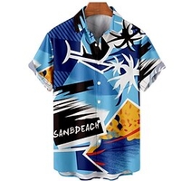 Homme Chemise Chemise hawa enne Lettre Cocotier Rayé Imprimés Photos Col rabattu Blanche Rose Claire Bleu Extérieur Plein Air Manches courtes Bouton bas Imprimer Vêtement Tenue Tropique Mode Hawa en miniinthebox