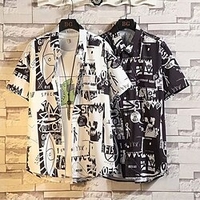 Homme Chemise Chemise hawa enne Lettre Imprimés Photos Col rabattu Noir Blanche Plein Air Casual Manches courtes Bouton bas Imprimer Vêtement Tenue Tropique Mode Hawa en Design miniinthebox