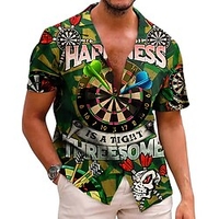 Homme Chemise Chemise hawa enne Lettre Imprimés Photos Fléchettes Col rabattu Vert Plein Air Casual Manches courtes Bouton bas Imprimer Vêtement Tenue Tropique Mode Hawa en Design miniinthebox