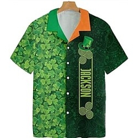Homme Chemise Chemise hawa enne Lettre Imprimés Photos Jour de la Saint Patrick Fête de la St. Patrick Clover Col rabattu Vert Casual Vacances Manche Courte Bouton bas Imprimer Vêtement Tenue miniinthebox