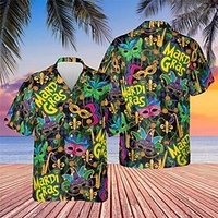 Homme Chemise Chemise hawa enne Lettre Imprimés Photos Masque Col rabattu Vert Casual Vacances Manche Courte Bouton bas Imprimer Vêtement Tenue Tropique Mode Hawa en Flexible miniinthebox