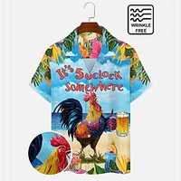 Homme Chemise Chemise hawa enne Lettre Imprimés Photos Poulet Plage Col rabattu Bleu Casual Vacances Manche Courte Bouton bas Imprimer Vêtement Tenue Tropique Mode Hawa en Flexible miniinthebox